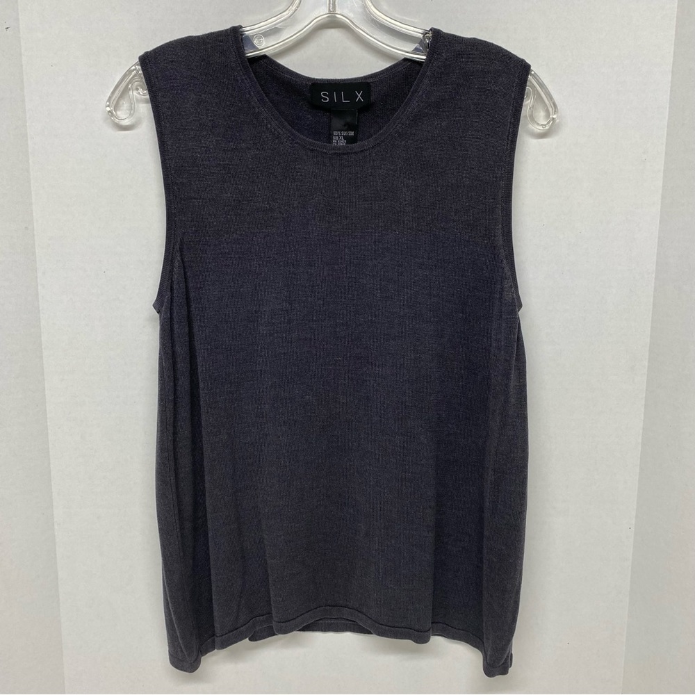 SILX Sleeveless Top Size XL Charcoal Gray 100% Silk Great to Layer Scoop Neck